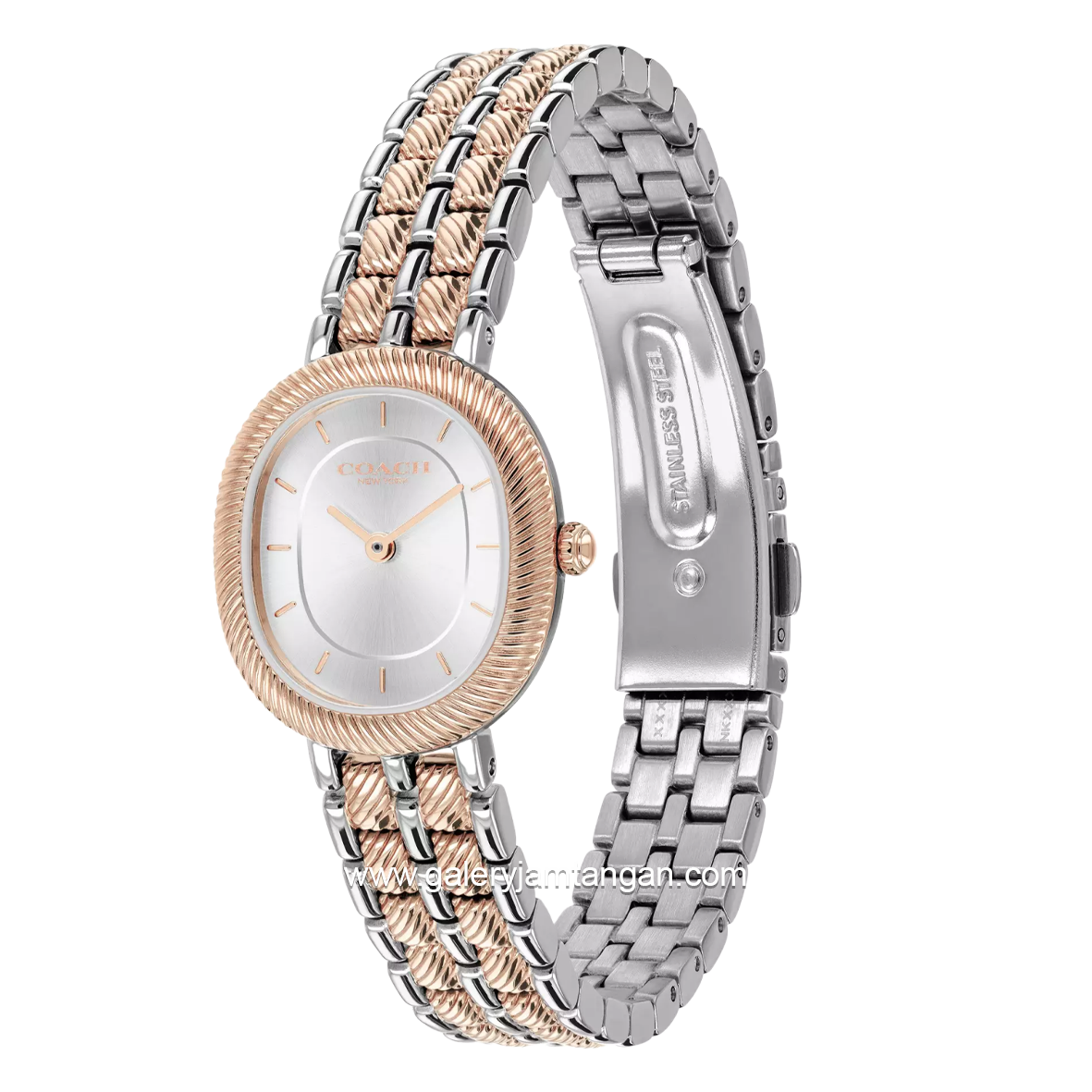 COACH HARLOW 14504702 Silver Combi Rosegold Stainless Steel Strap