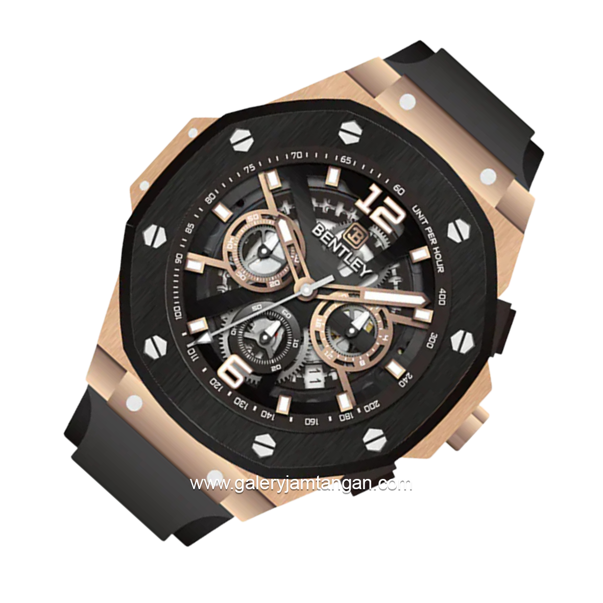BENTLEY THE KNIGHT BL-25-00 Black Rosegold Dial Black Rubber Strap