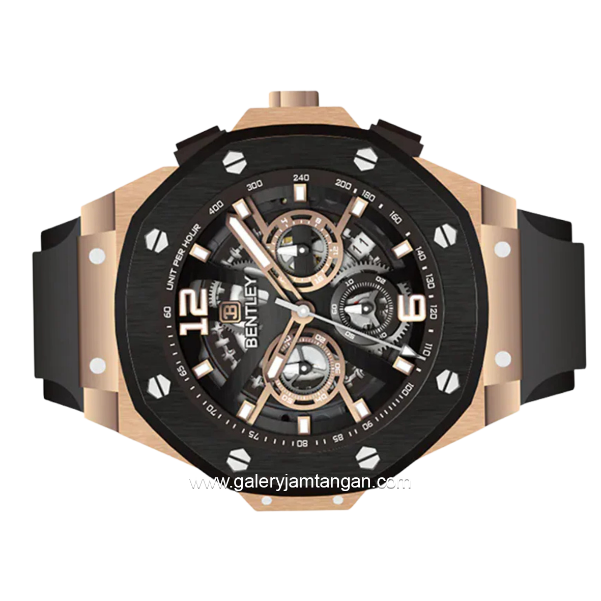 BENTLEY THE KNIGHT BL-25-00 Black Rosegold Dial Black Rubber Strap