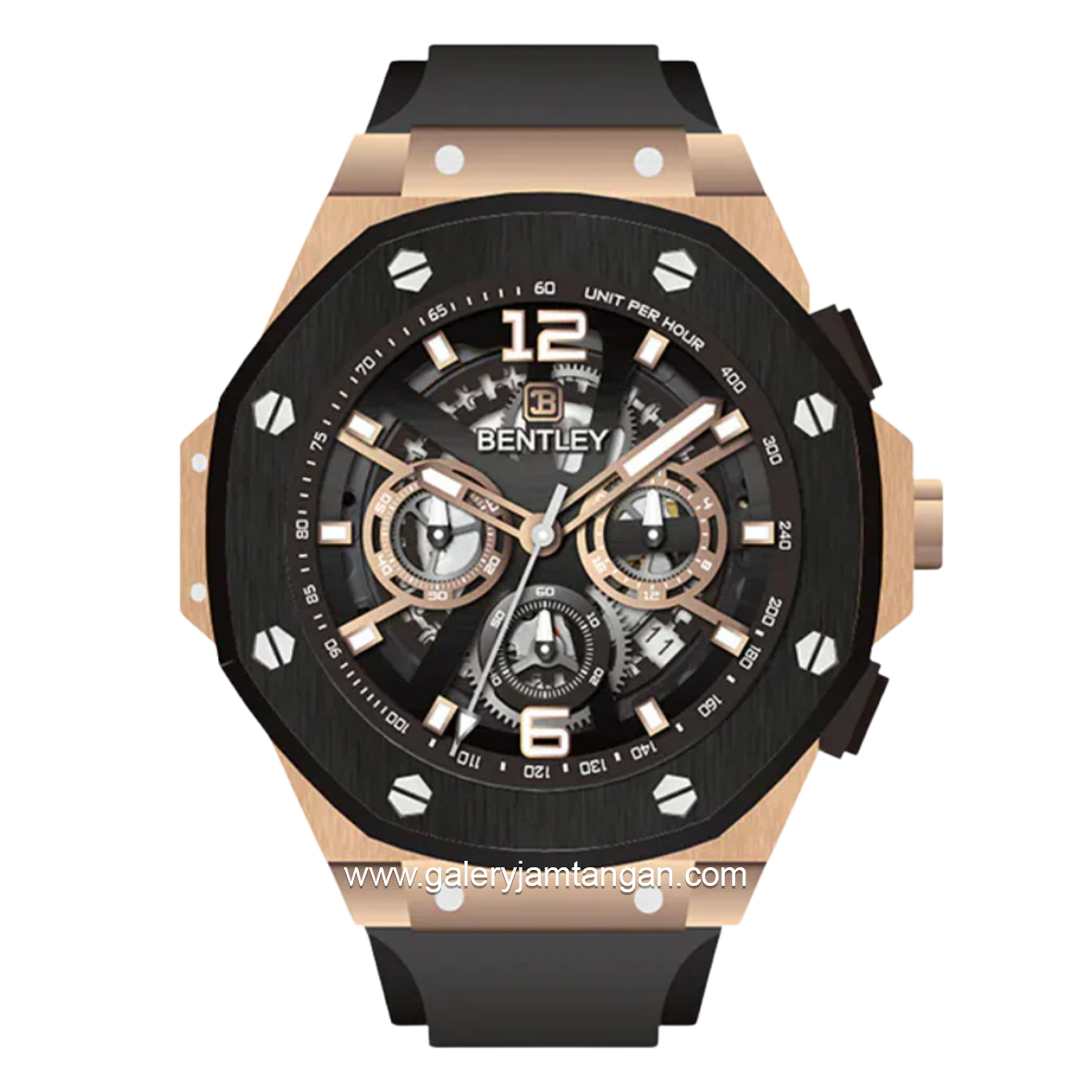 BENTLEY THE KNIGHT BL-25-00 Black Rosegold Dial Black Rubber Strap