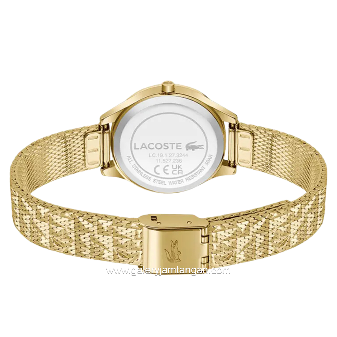 LACOSTE MINI CROCODELLE 2001500 Gold Dial White MOP Mesh Stainless Steel Strap