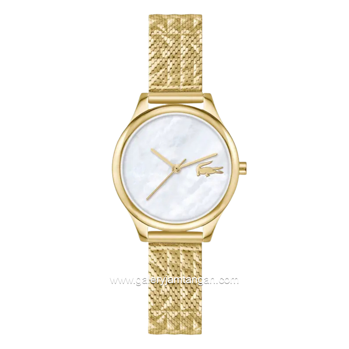 LACOSTE MINI CROCODELLE 2001500 Gold Dial White MOP Mesh Stainless Steel Strap