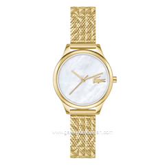 LACOSTE MINI CROCODELLE 2001500 Gold Dial White MOP Mesh Stainless Steel Strap
