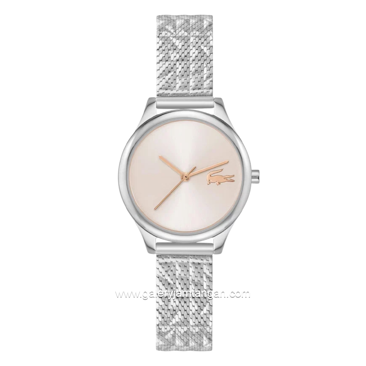 LACOSTE MINI CROCODELLE 2001501 Silver Dial Pink Mesh Stainless Steel Strap
