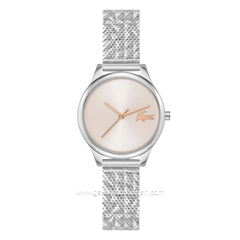 LACOSTE MINI CROCODELLE 2001501 Silver Dial Pink Mesh Stainless Steel Strap