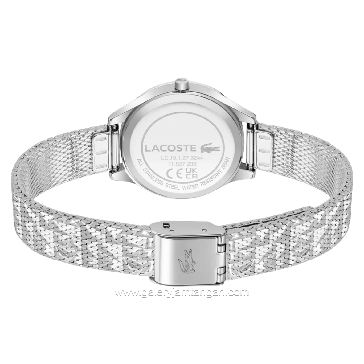 LACOSTE MINI CROCODELLE 2001501 Silver Dial Pink Mesh Stainless Steel Strap