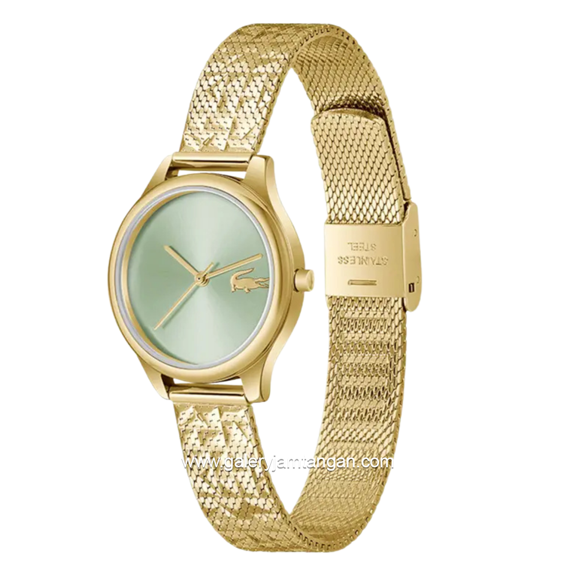 LACOSTE MINI CROCODELLE 2001502 Gold Dial Green Mesh Stainless Steel Strap