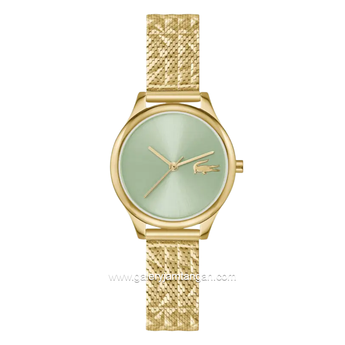 LACOSTE MINI CROCODELLE 2001502 Gold Dial Green Mesh Stainless Steel Strap
