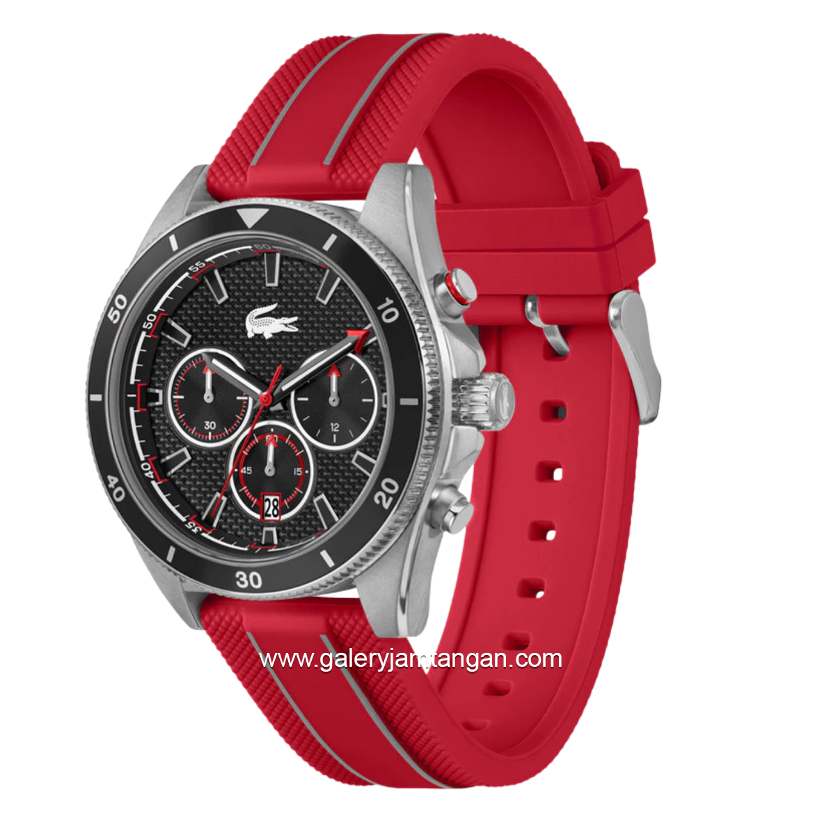 LACOSTE MAINSAIL 2011482 Red Silver Dial Black Rubber Strap