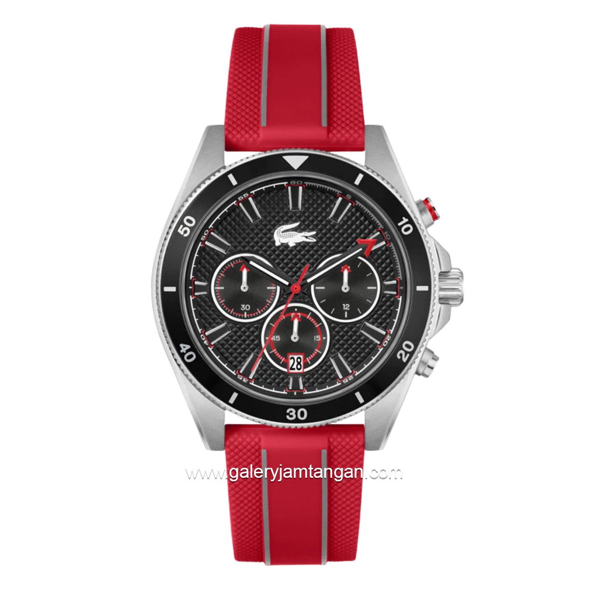 LACOSTE MAINSAIL 2011482 Red Silver Dial Black Rubber Strap