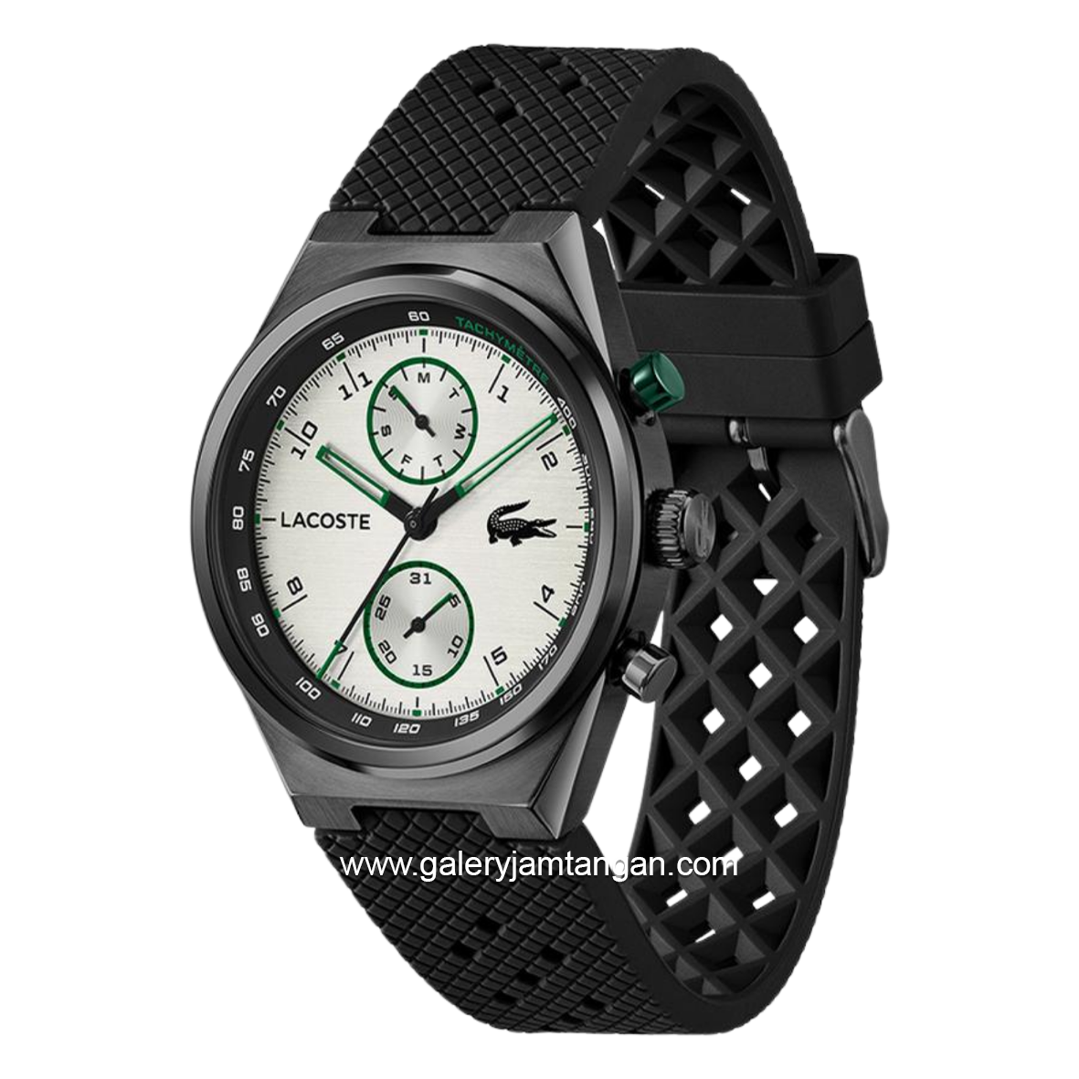 LACOSTE LINE RACER 2011498 Black Dial White Rubber Strap