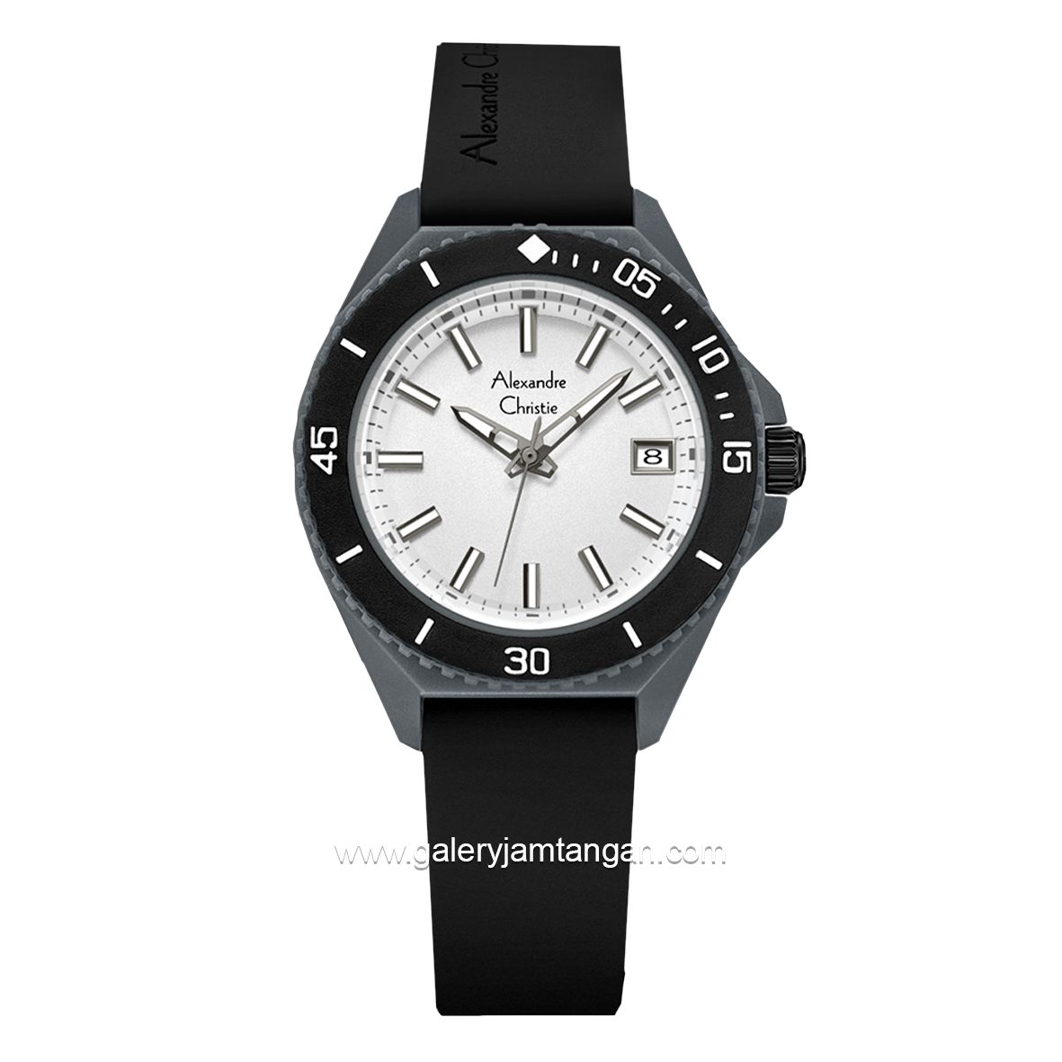Alexandre Christie AC 2B34 LD Black Grey Dial White Rubber Strap