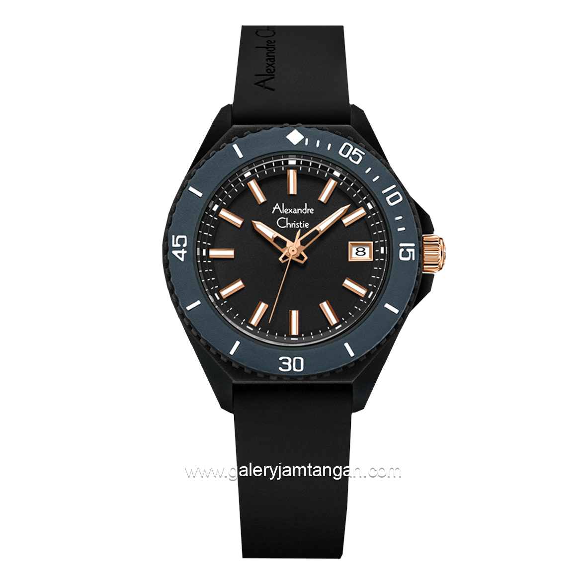 Alexandre Christie AC 2B34 LD Black Grey Rubber Strap