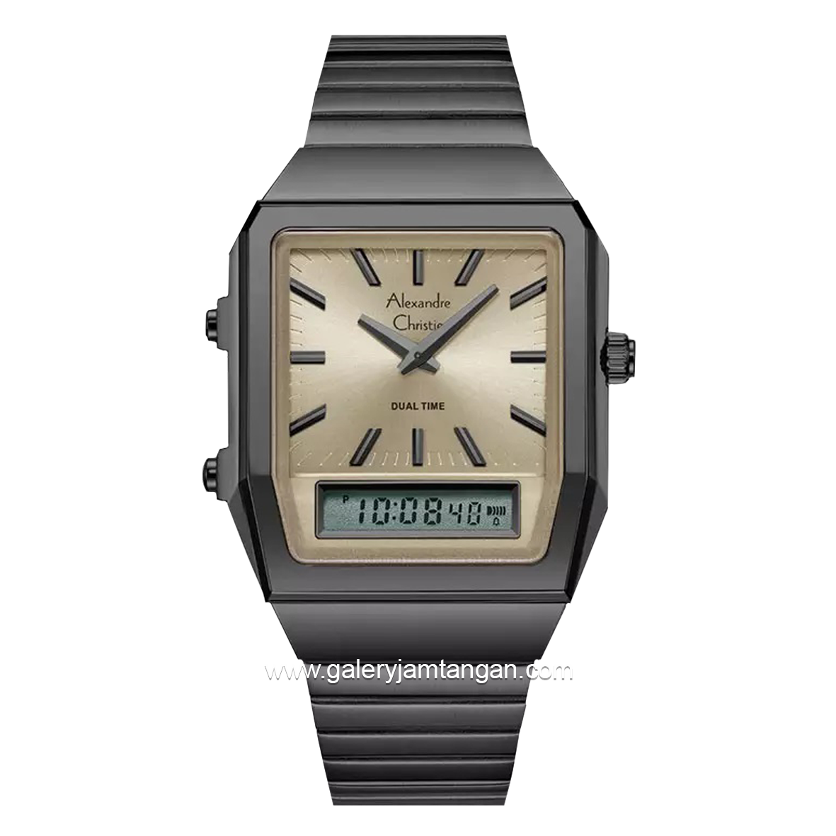 Alexandre Christie AC 2B37 LH Dual Time Black Cream Stainles Steel