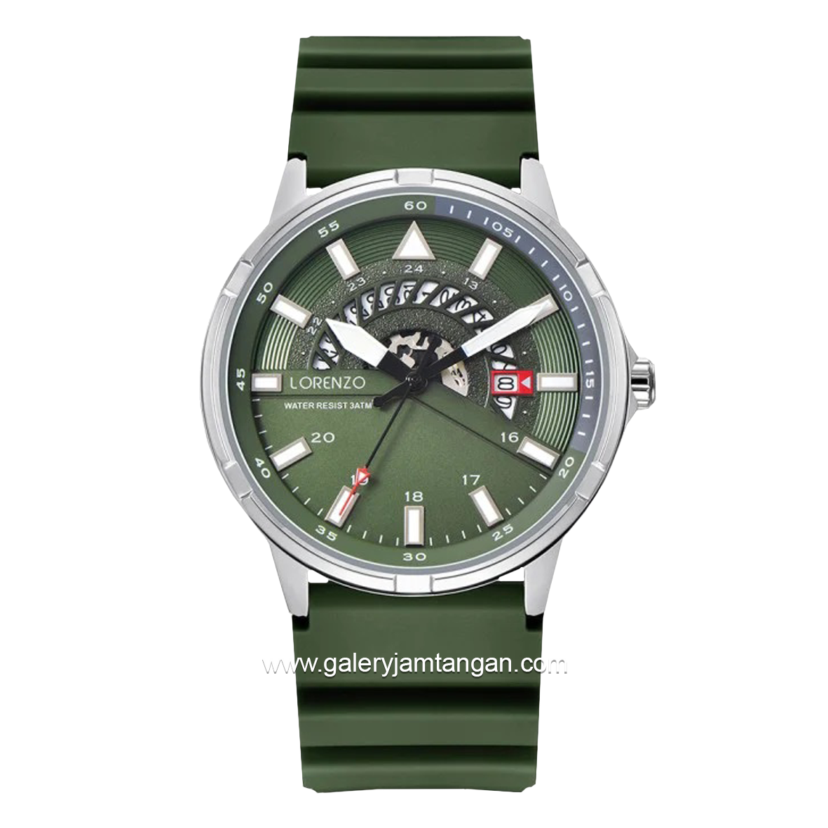 LORENZO R 6106 M Green Silver Rubber Strap