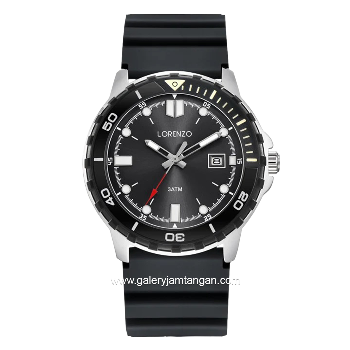 LORENZO R 6107 MT Black Silver Rubber Strap