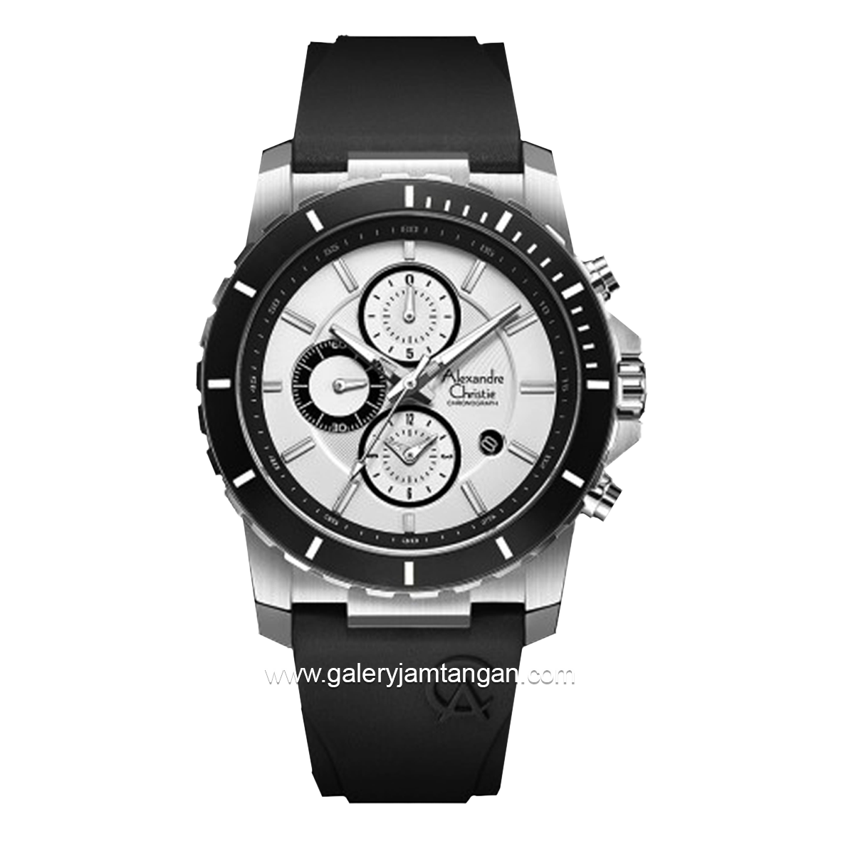 Alexandre Christie AC 6141 MC Black Silver Dial White Rubber