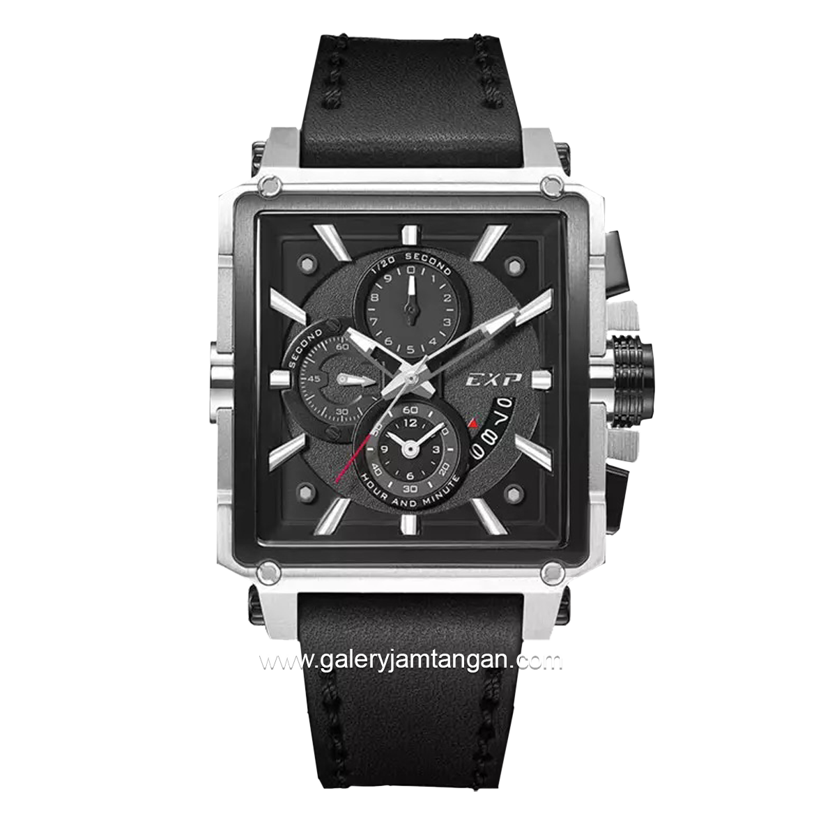 Expedition E 6618 MC Chronograph Black Silver Dial Black Leather Strap