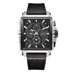Expedition E 6618 MC Chronograph Black Silver Dial Black Leather Strap