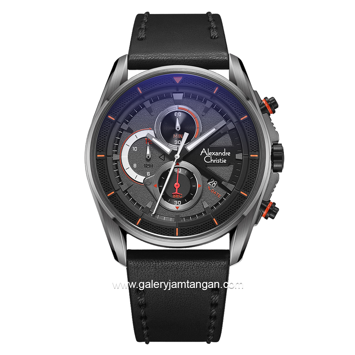 Alexandre Christie AC 6662 MC Black Chronograph Leather Strap