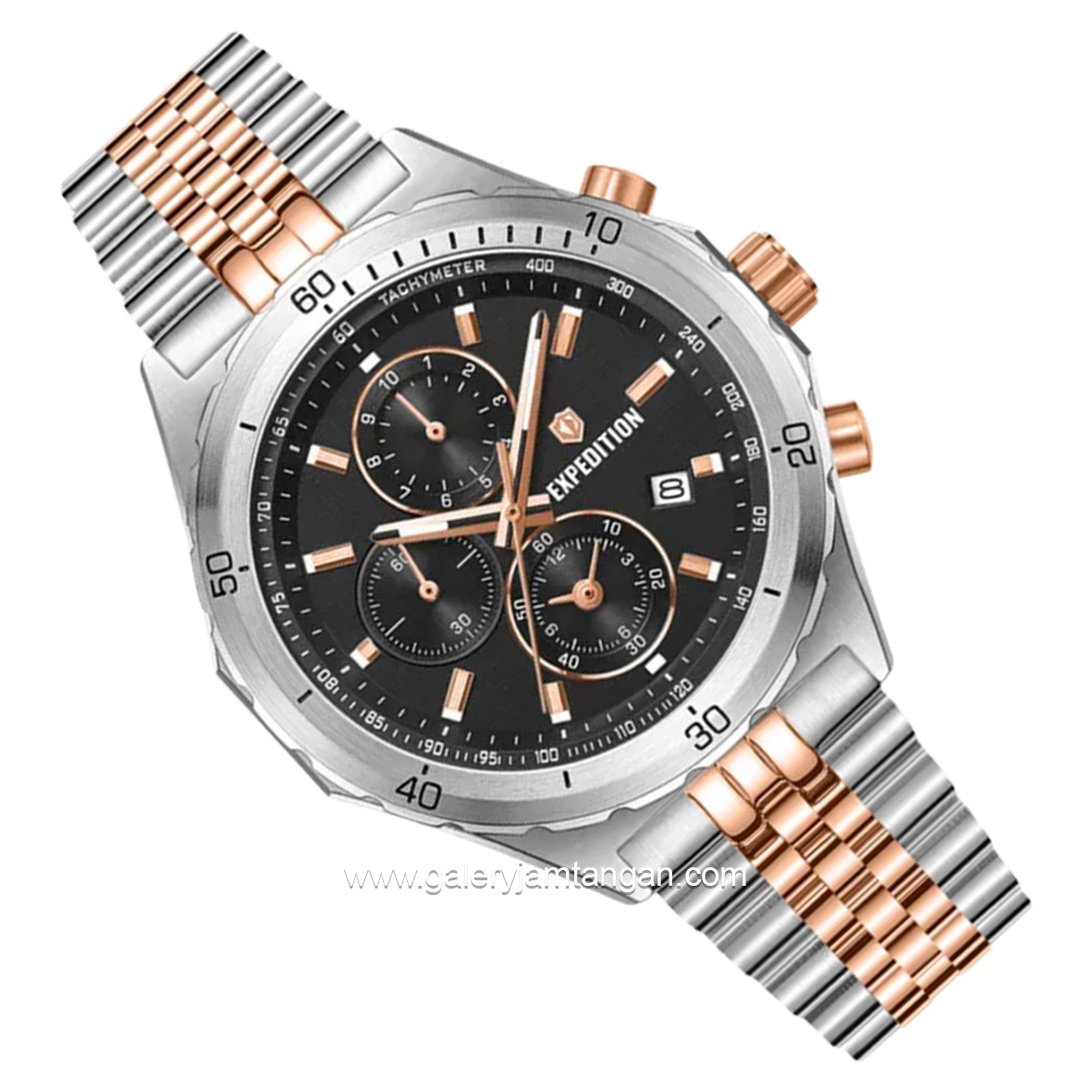 Expedition E 6870 MC Silver Rosegold Dial Black Stainless Steel