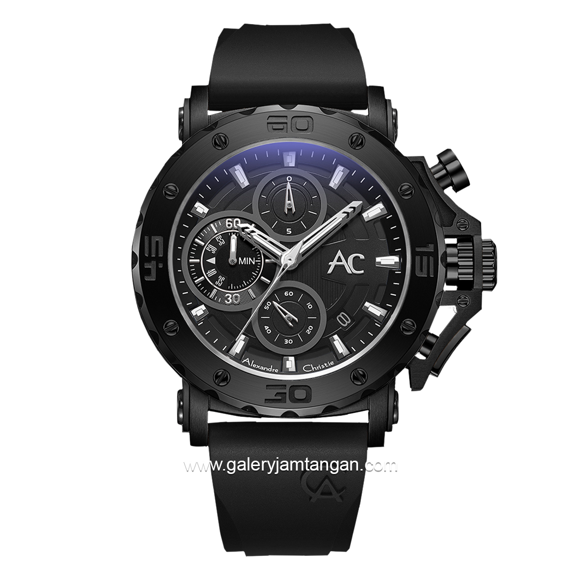 Alexandre Christie AC 9205 MC Full Black Rubber Strap