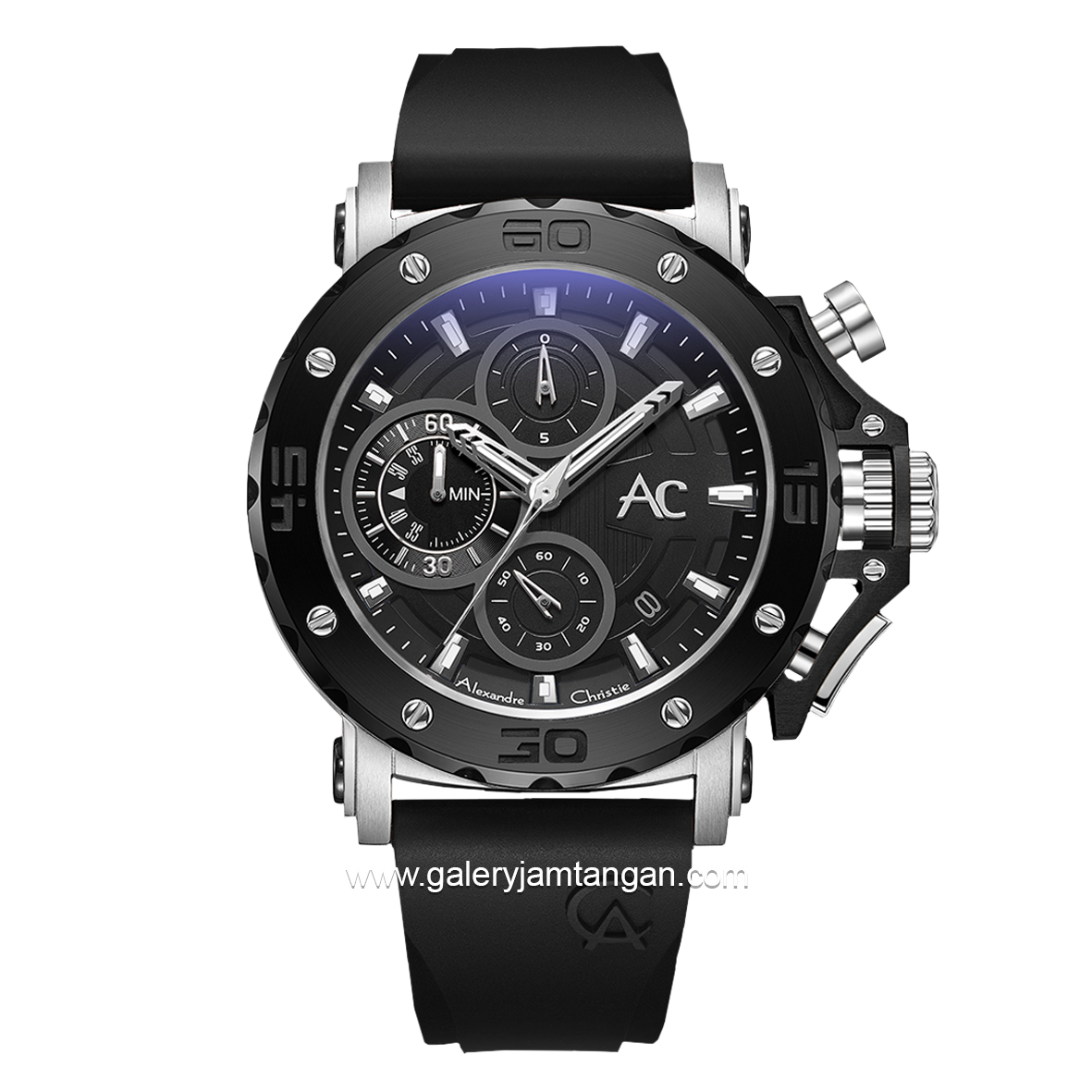 Alexandre Christie AC 9205 MC Black Silver Rubber Strap