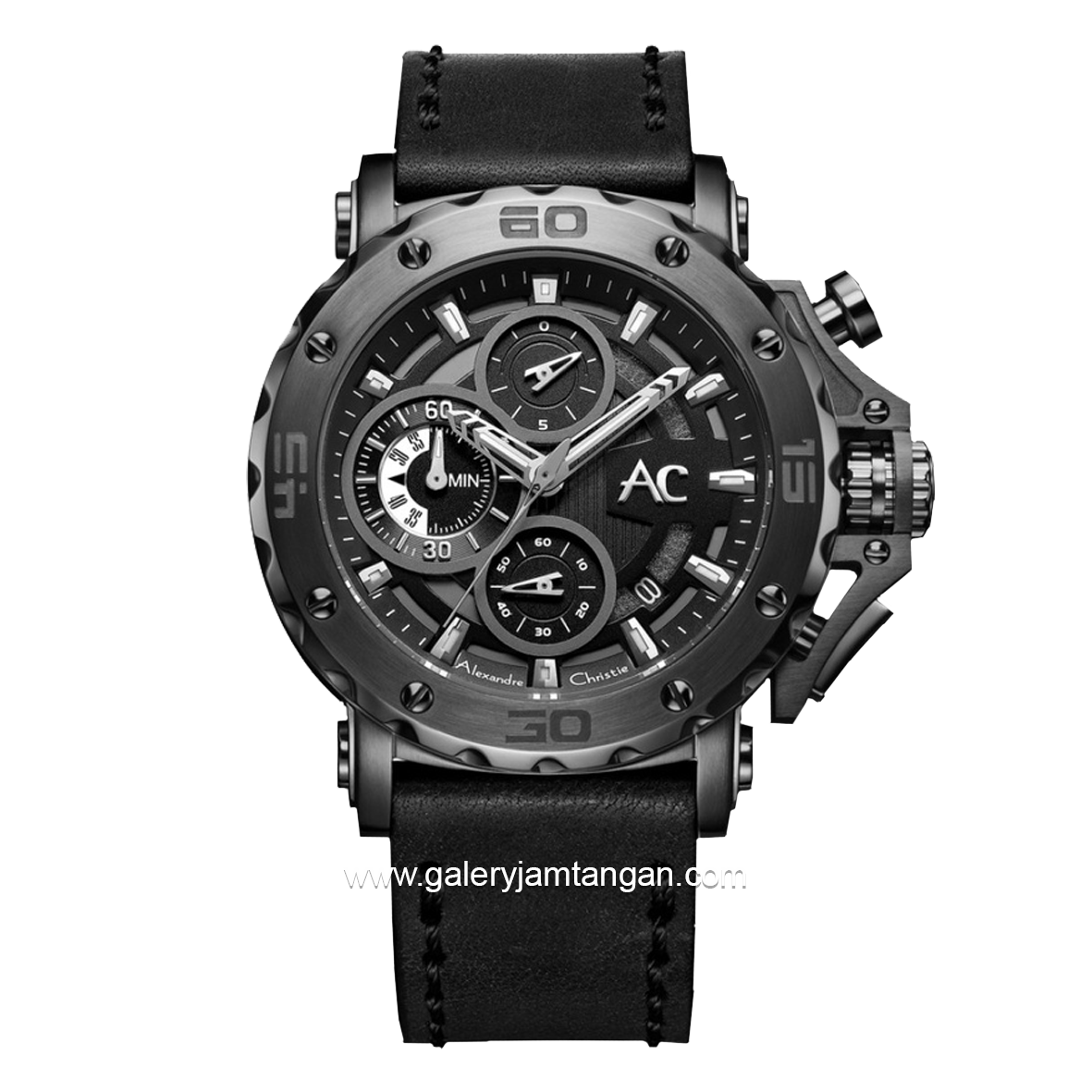 Alexandre Christie AC 9205 MC Collection Black Leather Strap
