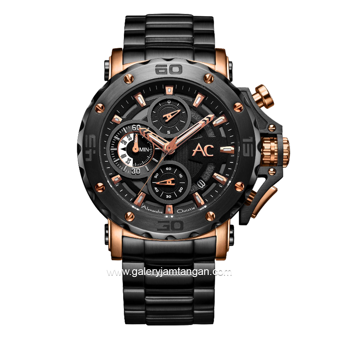 Sale Alexandre Christie AC 9205 MC Black Rosegold Stainless Steel