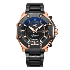 Alexandre Christie AC 9601 MA Men Black Rosegold Dial Black Automatic Stainless Steel Strap