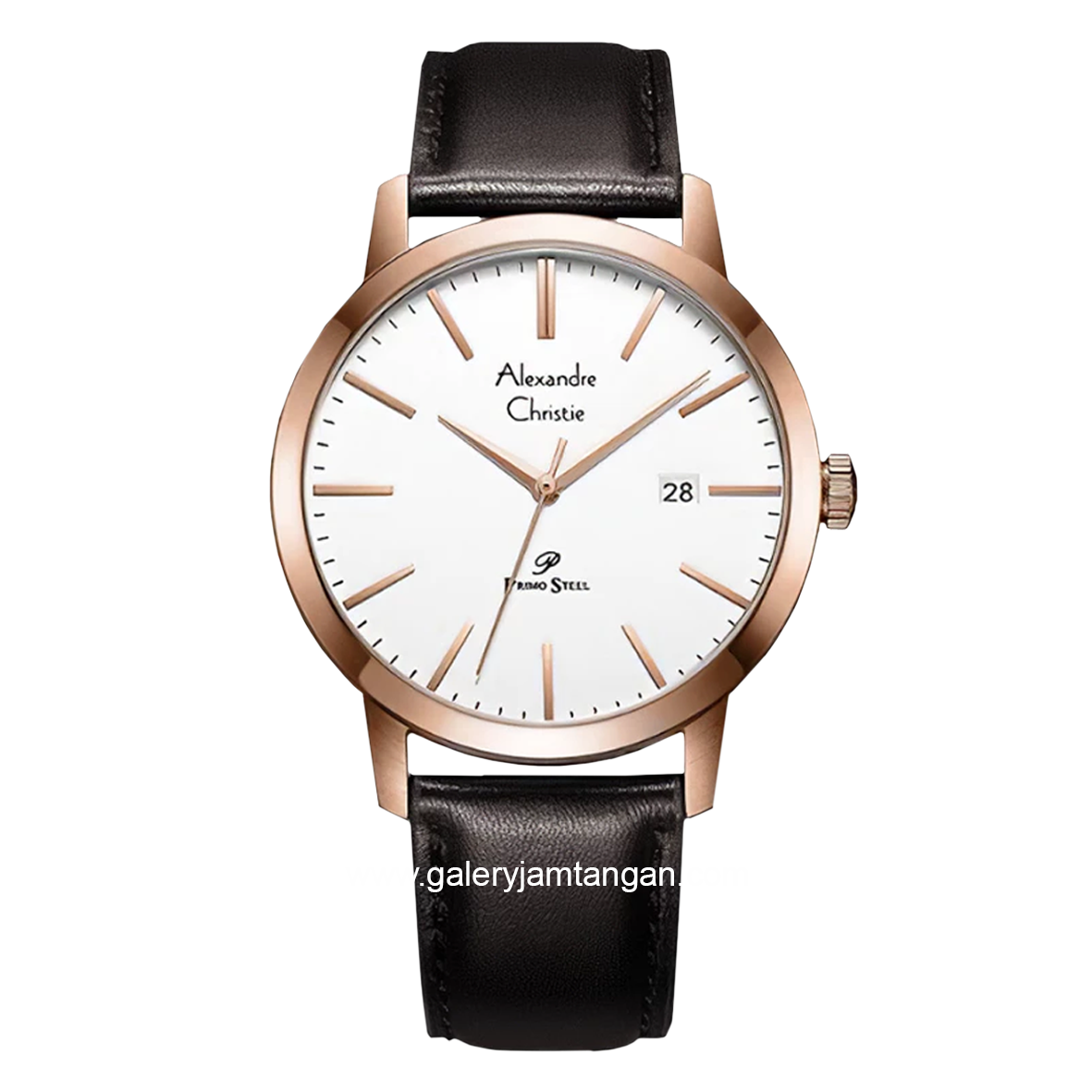 Alexandre Christie Primo AC 1007 MD Brown Rosegold Leather Strap