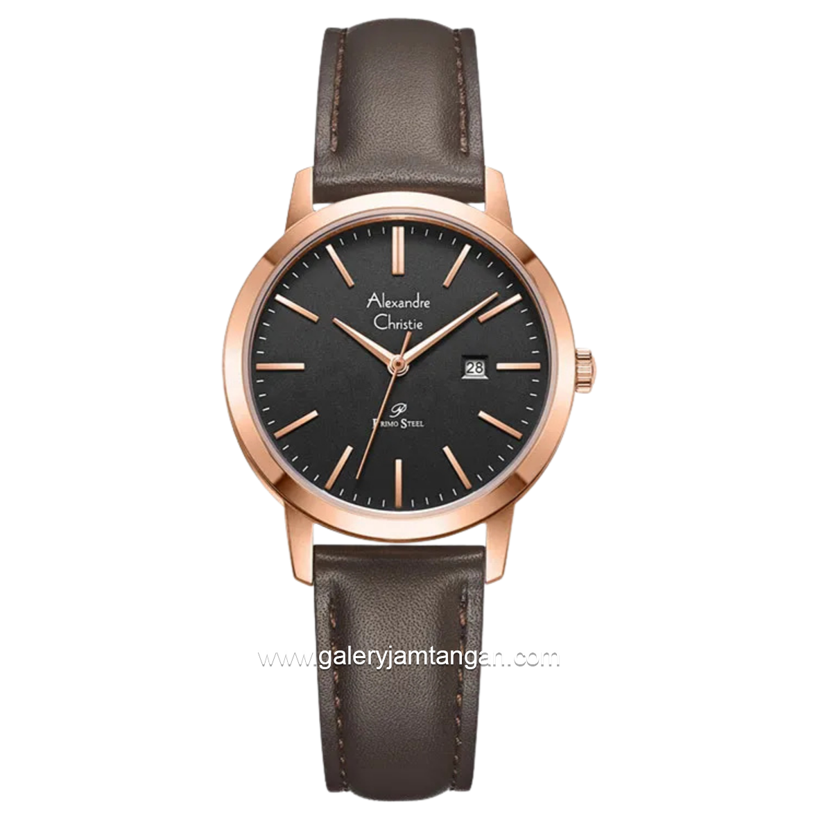 Alexandre Christie Primo AC 1007 LD Brown Rosegold Dial Black Leather Strap