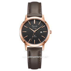 Alexandre Christie Primo AC 1007 LD Brown Rosegold Dial Black Leather Strap