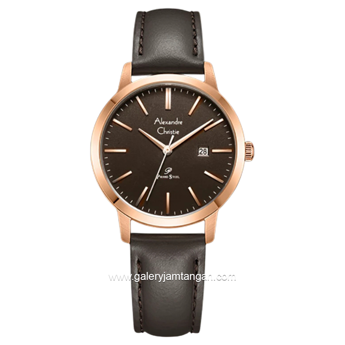 Alexandre Christie AC 1007 LD Brown Rosegold Dial Brown Leather Strap
