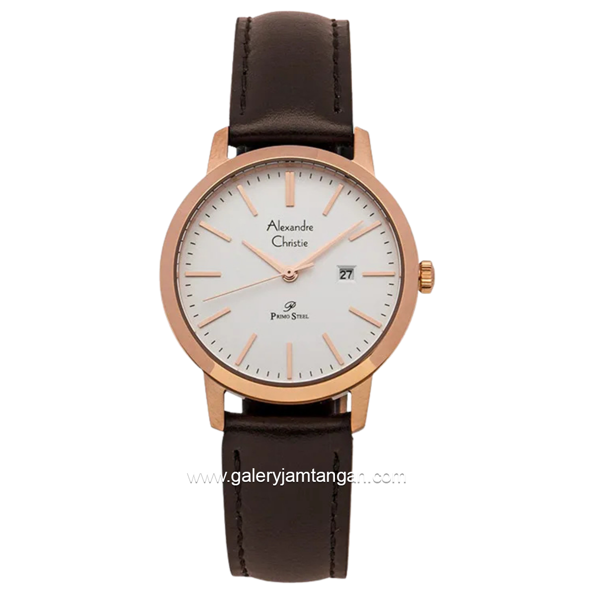 Alexandre Christie Primo AC 1007 LD Brown Rosegold Dial White Leather Strap