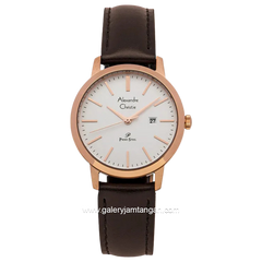 Alexandre Christie Primo AC 1007 LD Brown Rosegold Dial White Leather Strap