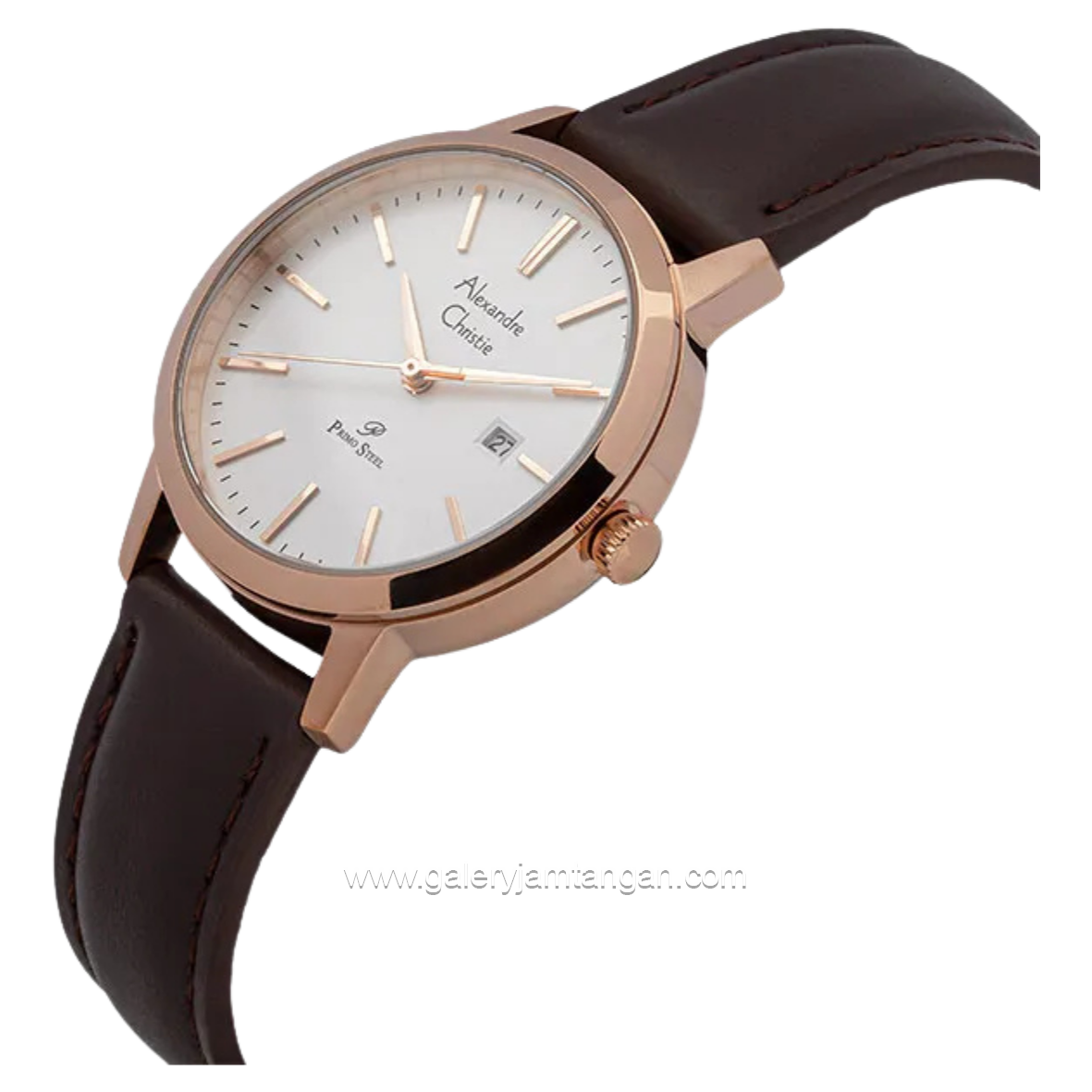Alexandre Christie Primo AC 1007 LD Brown Rosegold Dial White Leather Strap