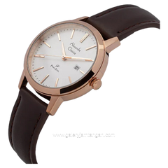 Alexandre Christie Primo AC 1007 LD Brown Rosegold Dial White Leather Strap