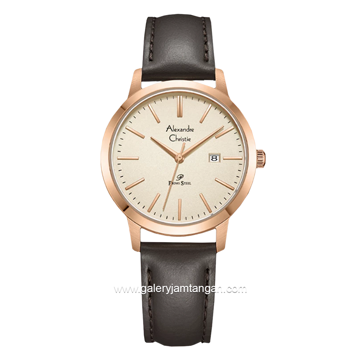 Alexandre Christie AC 1007 LD Brown Rosegold Leather Strap