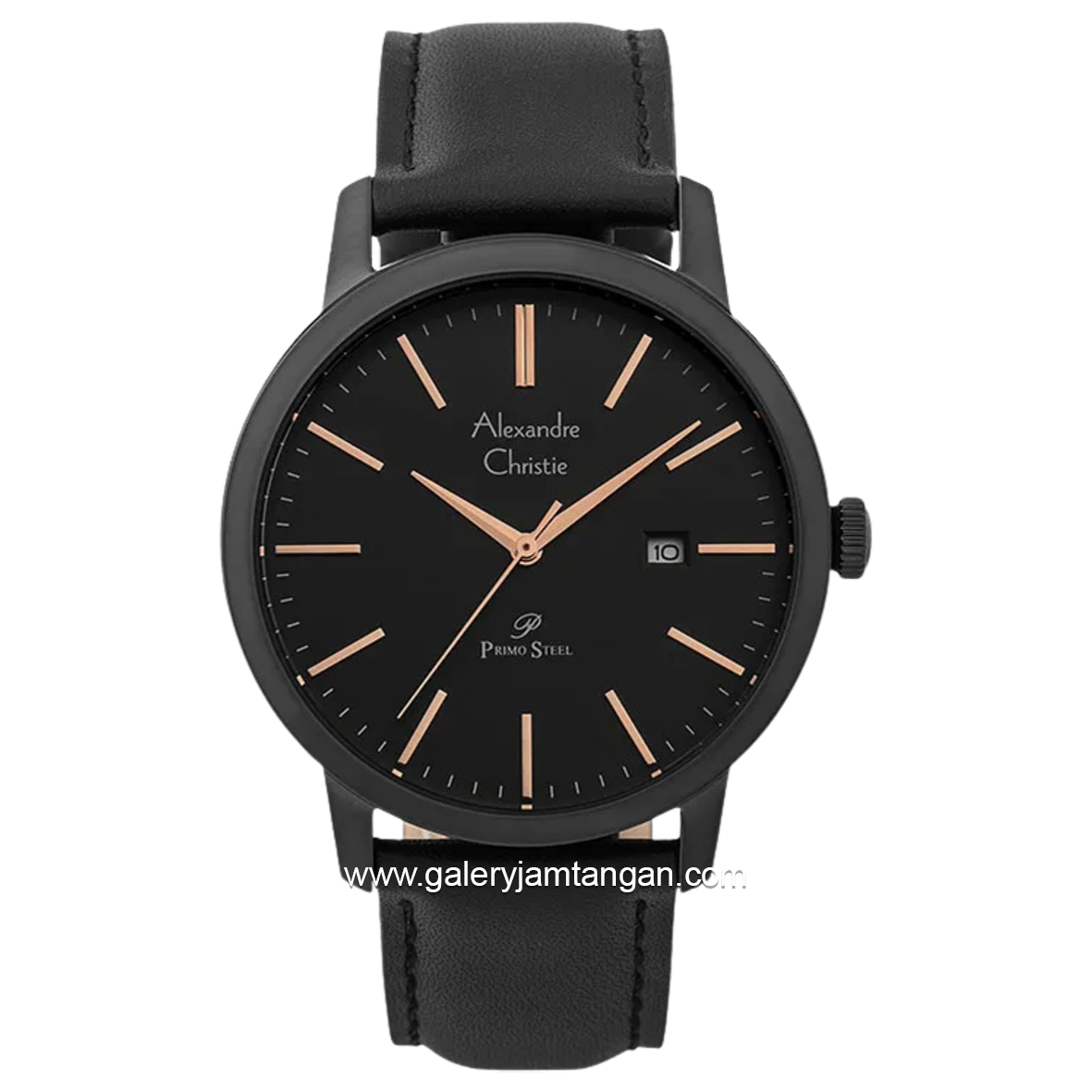 Alexandre Christie Primo AC 1007 MD Black Jarum Rosegold Leather Strap