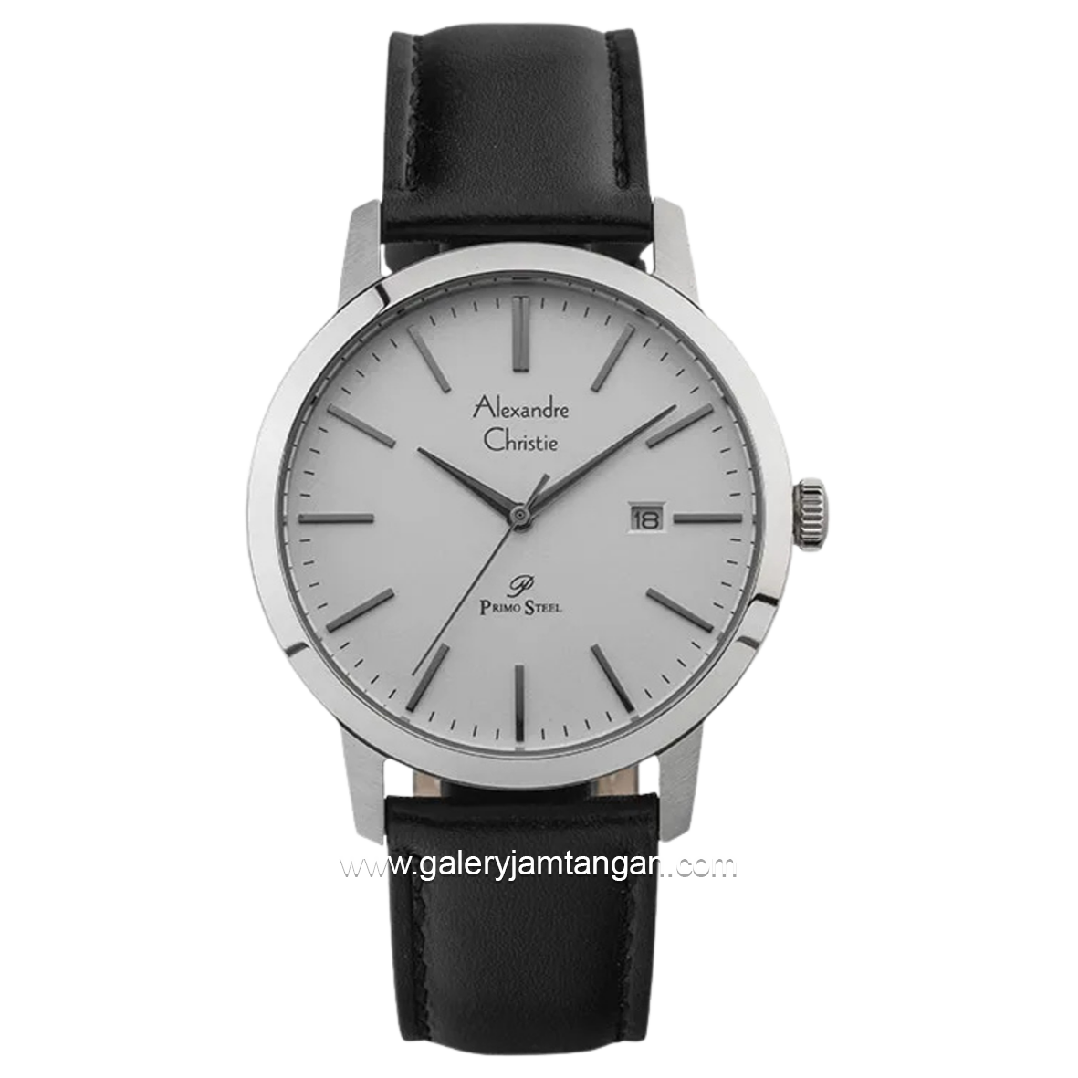 Alexandre Christie AC 1007 MD Black Silver Dial White Leather Strap
