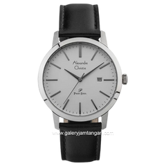 Alexandre Christie AC 1007 MD Black Silver Dial White Leather Strap