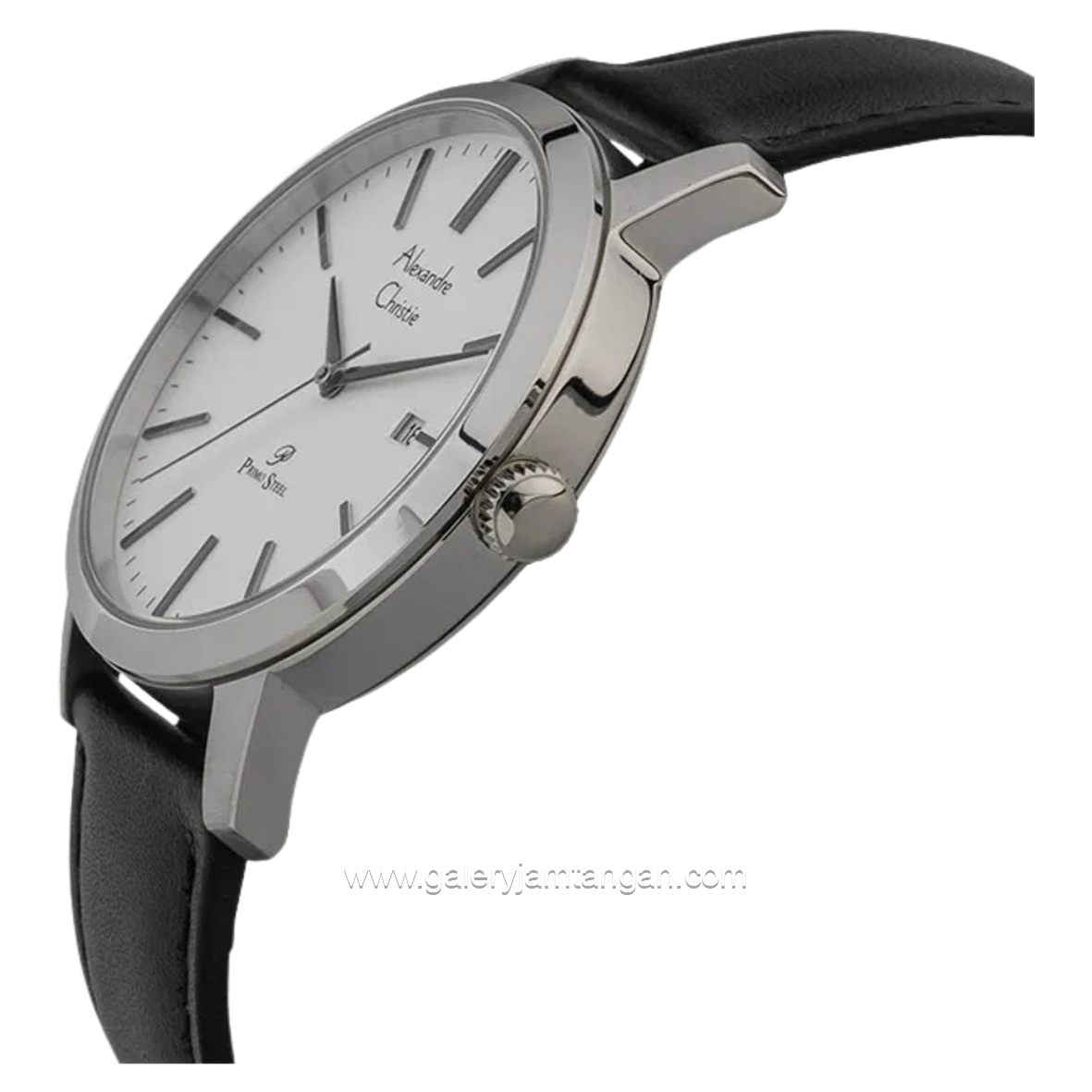 Alexandre Christie AC 1007 MD Black Silver Dial White Leather Strap