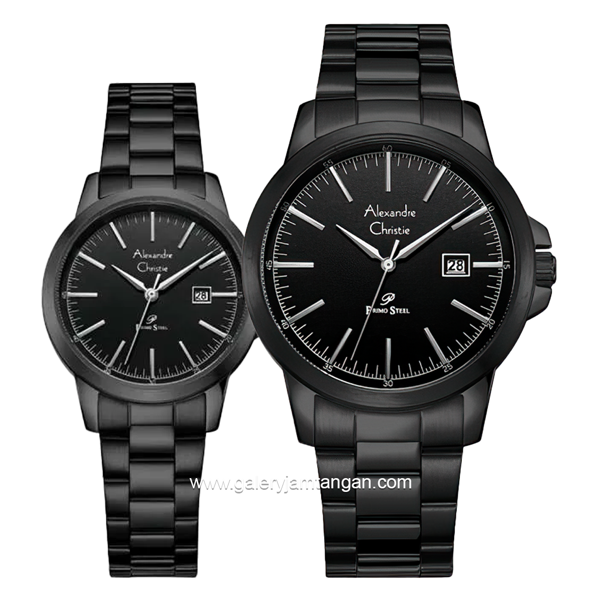 Alexandre Christie Primo Style AC 1008 MD & AC 1008 LD Black Hour Marker Silver Stainless Steel