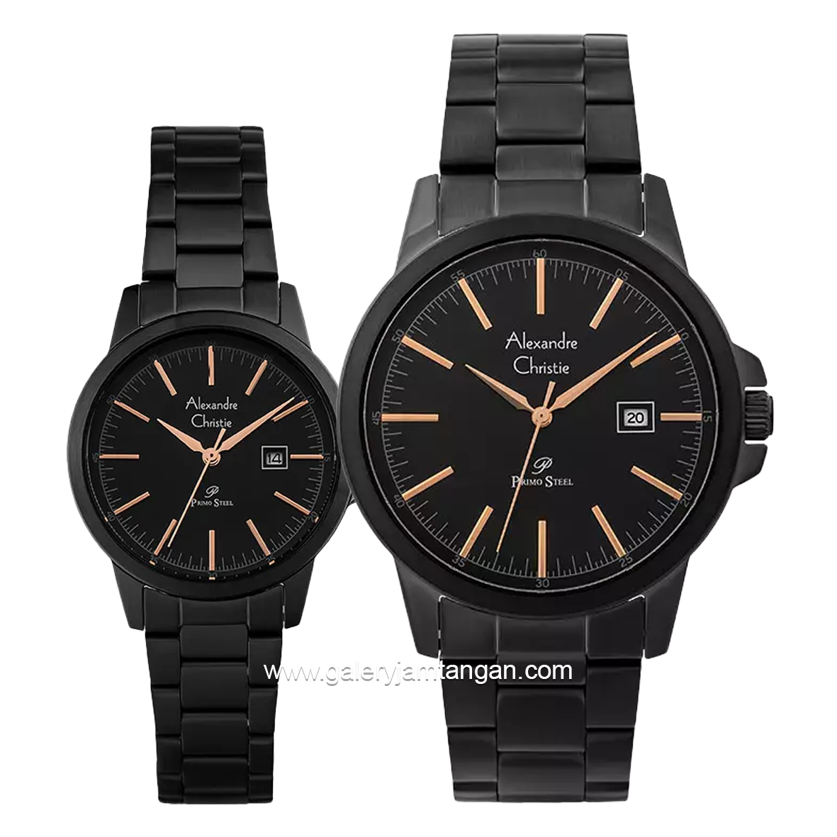 Alexandre Christie Primo Style AC 1008 MD & AC 1008 LD Black Hour Marker Rosegold Stainless Steel