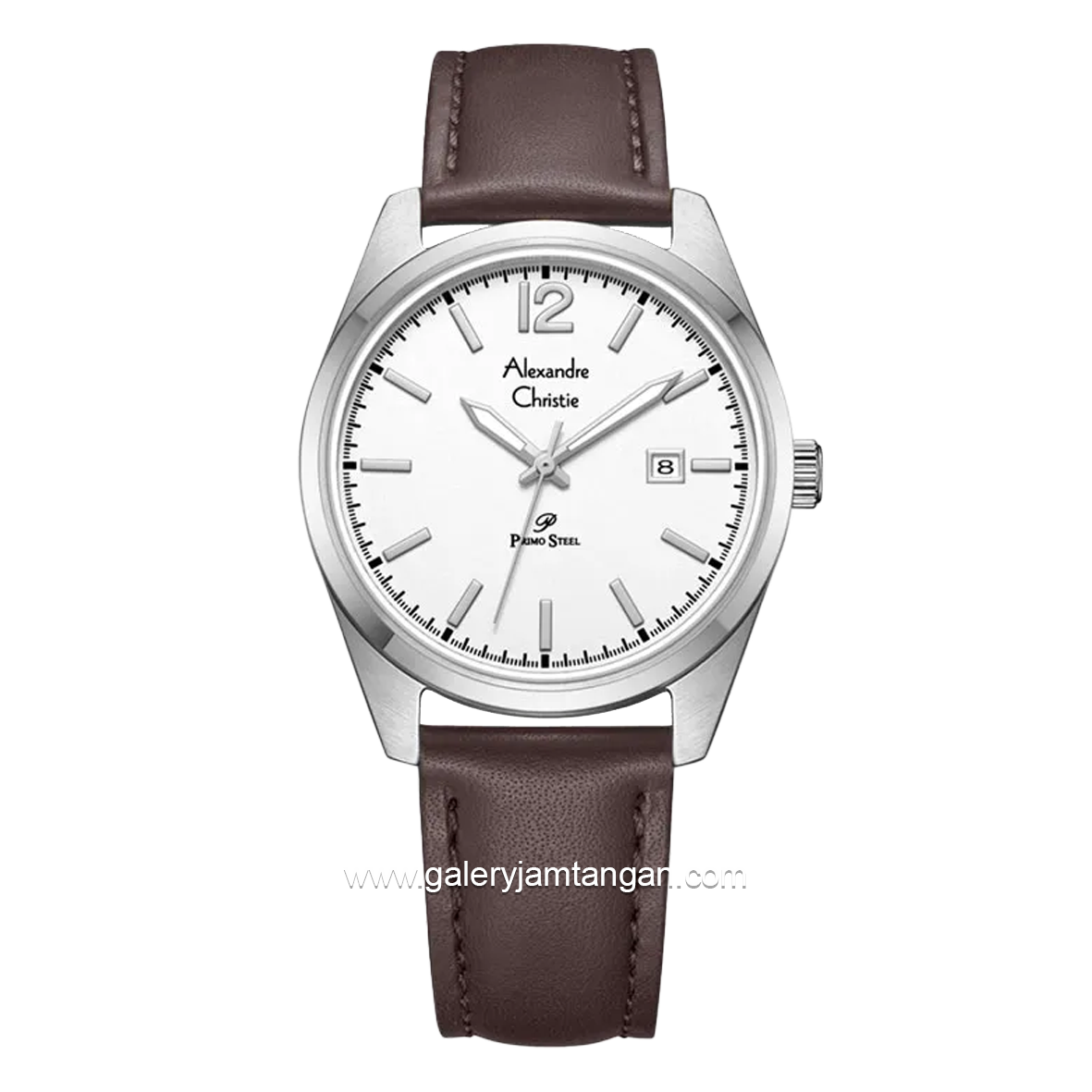 Alexandre Christie AC 1012 LD Brown Dial White Leather Strap