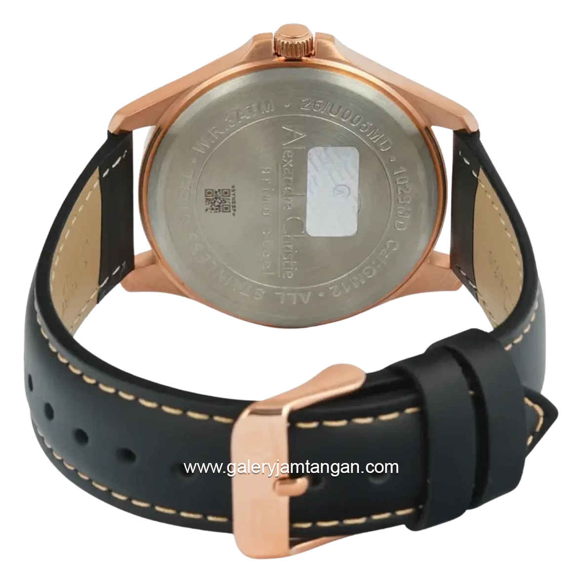 Alexandre Christie AC 1029 MDLRGBA Black Rosegold Dial Black Leather Strap