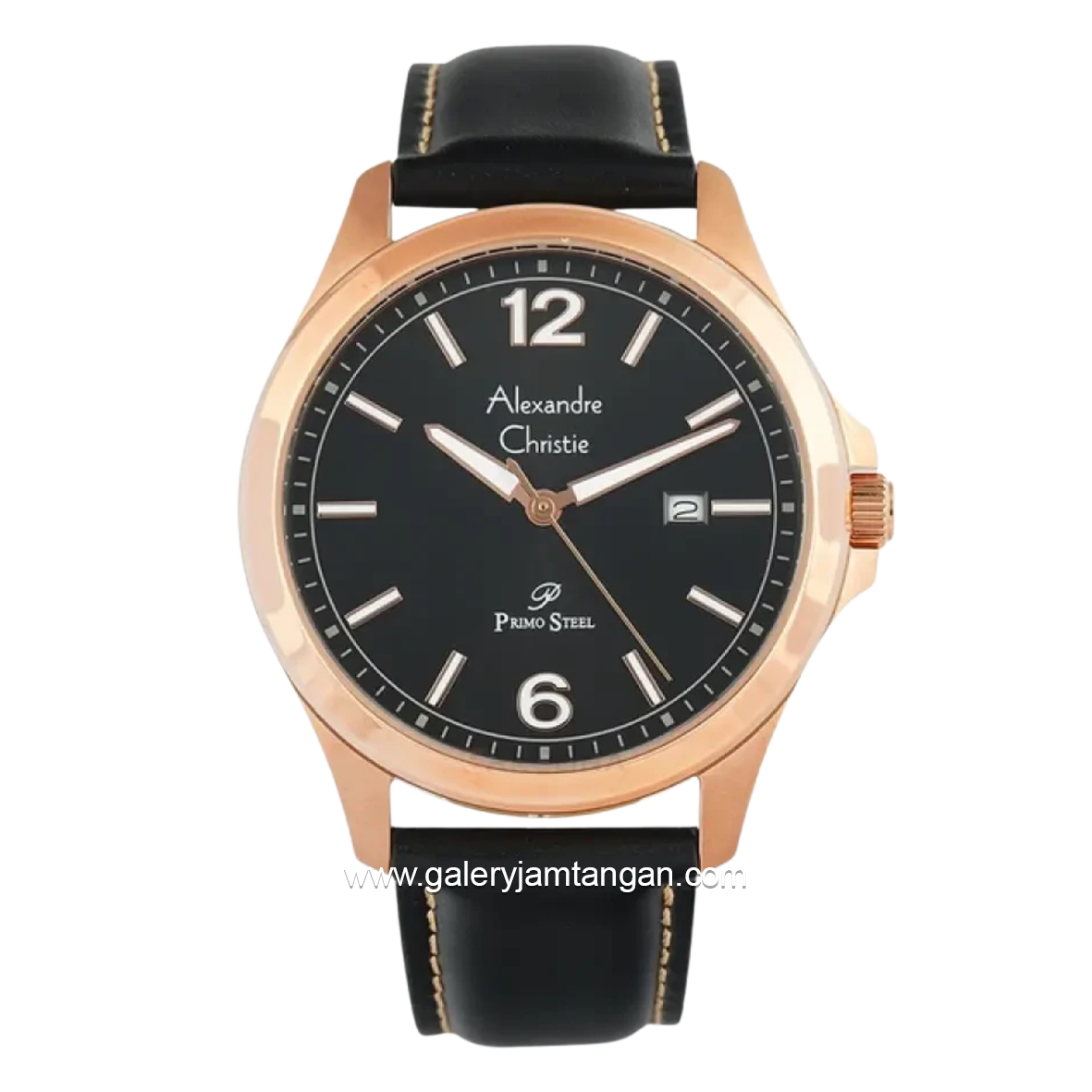Alexandre Christie AC 1029 MDLRGBA Black Rosegold Dial Black Leather Strap