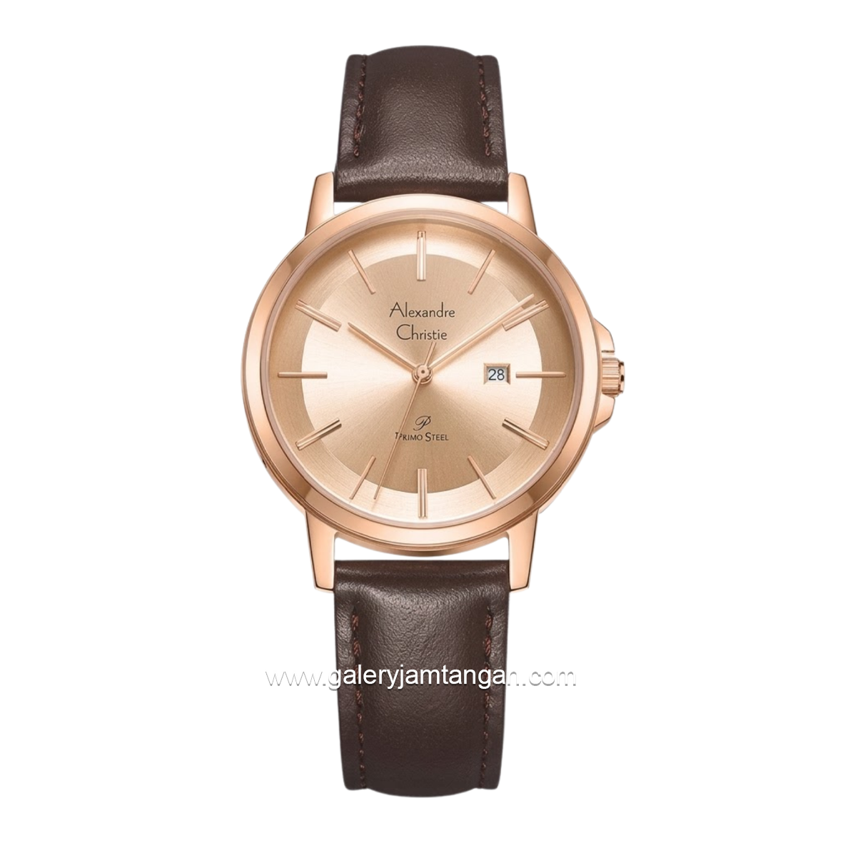 Alexandre Christie AC 1036 LDLRGLN Brown Dial Rosegold Leather Strap