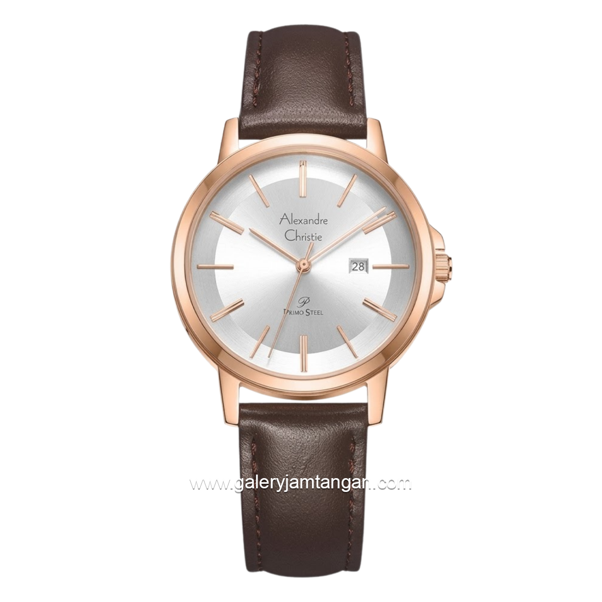 Alexandre Christie AC 1036 LDLRGSL Brown Dial Silver Leather Strap